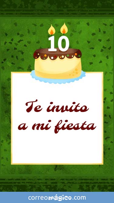 Tarjeta de Invitacion de Cumpleaos de 10 aos para whatsapp para enviar desde tu celular o computadora