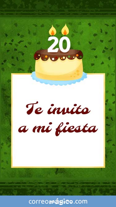 Tarjeta de Invitacion de Cumpleaos de 20 aos para whatsapp para enviar desde tu celular o computadora