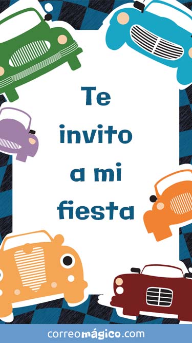 Tarjeta de Invitacion de Cumpleaos con autos para whatsapp para enviar desde tu celular o computadora