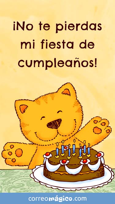 Tarjeta de Invitacion a fiesta de Cumpleaos con gatito para whatsapp para enviar desde tu celular o computadora