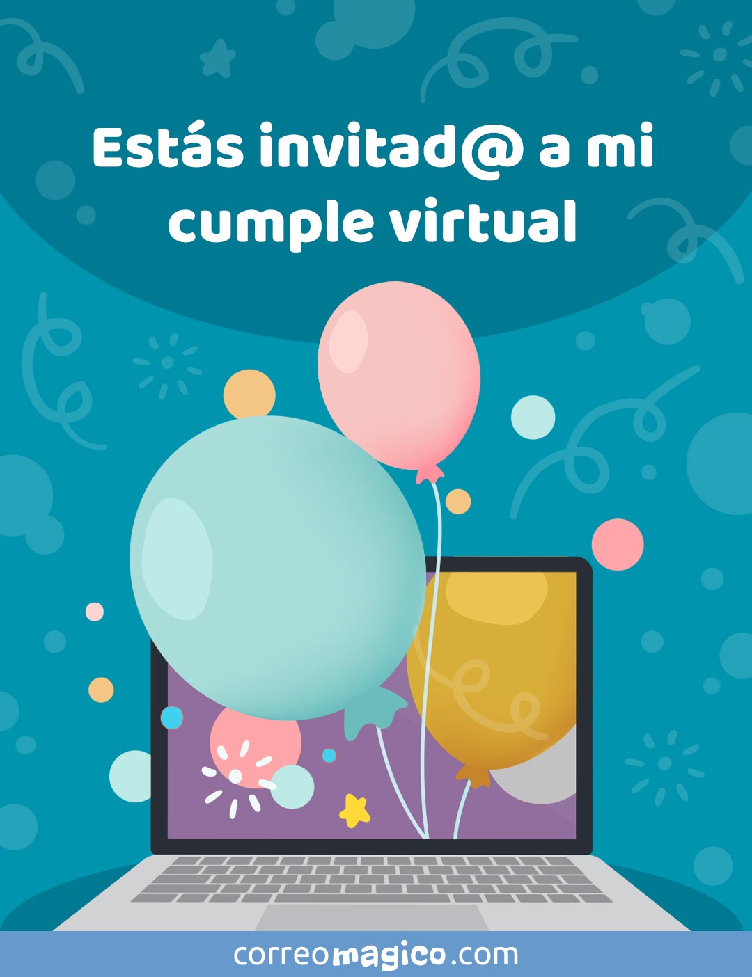 Medición Expectativa caligrafía Tarjeta de Cumpleaños. Estás invitad@ a mi cumple virtual, para compartir  por WhatsApp en CorreoMagico.com