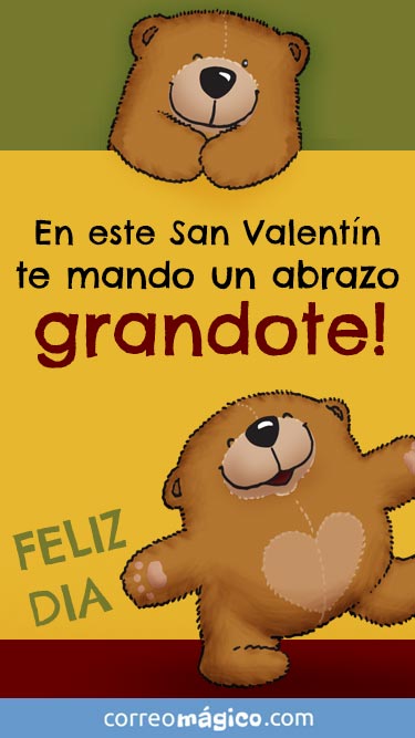 En este San Valentn te mando un abrazo GRANDOTE. Tarjeta de San Valentn para whatsapp para enviar desde tu celular o computadora