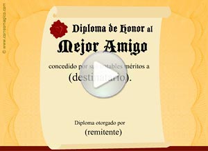 Tarjeta animada de Amistad. Diploma al mejor Amigo