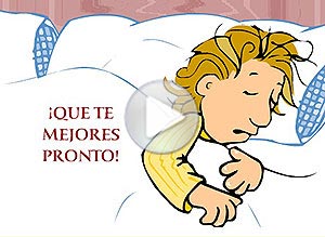 Animo ecard. en cama con un virus