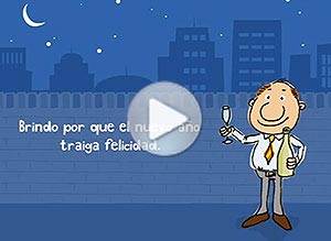 Tarjeta animada de Año Nuevo. demasiados brindis...
