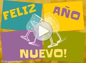 Tarjeta animada de Año Nuevo. brindis por un feliz ao