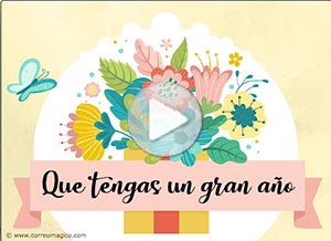 Tarjeta animada de Año Nuevo. el regalo del presente