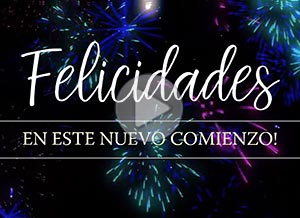 Tarjeta animada de Año Nuevo. Felicidades en este nuevo comienzo