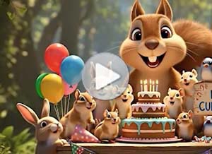 Tarjeta animada de Cumpleaños. Cumpleaos en el bosque