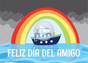 Tarjeta animada de Día del amigo. Atravesando la tormenta juntos