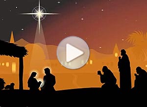 Tarjeta animada de Navidad. venid, adoremos