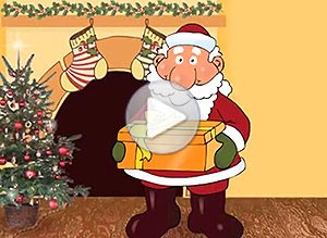Tarjeta animada de Navidad. pap noel entrega tu regalo en mano