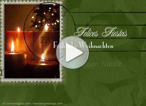 Tarjeta animada de Navidad. saludos navideos en varios idiomas