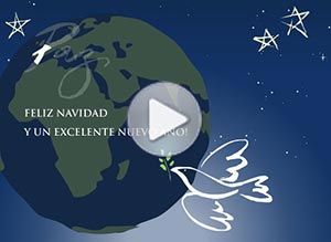 Tarjeta animada de Navidad. paz alrededor del mundo