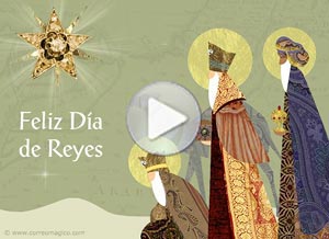 Tarjeta animada de Reyes Magos. Feliz Da de Reyes