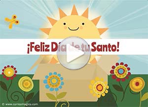 Tarjeta animada de Santos. te envío una caja de sol en tu día
