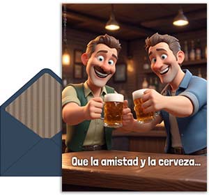 Tarjeta 3D de Da del Amigo gratis. Amigos de la cerveza