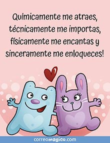 Qumicamente me atraes,
tcnicamente me importas,
fsicamente me encantas
y sinceramente me enloqueces