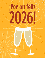 Tarjeta virtual para enviar por WhatsApp de gratis. ¡Por un feliz 2026! Tarjeta giratoria con video de gratis. Brindis