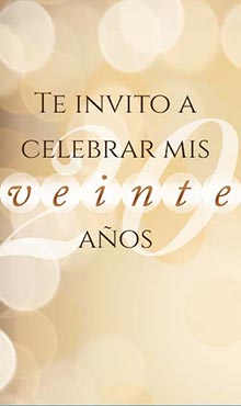 Tarjeta para invitar a celebrar 20 aos.
Te invito a celebrar mis 20 aos