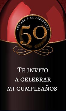 Tarjeta con etiqueta de vino para invitar a fiesta de cumpleaos de 50 aos. 

Texto: Aejado a la perfeccin. Te invito a celebrar mi cumpleaos