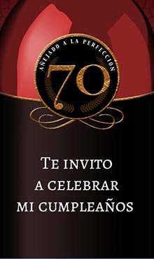 Tarjeta con etiqueta de vino para invitar a fiesta de cumpleaos de 70 aos. 

Texto: Aejado a la perfeccin. Te invito a celebrar mi cumpleaos