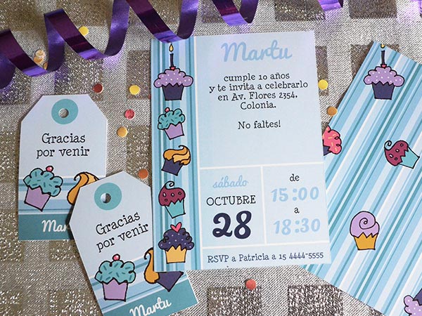 Set de Invitaciones de cumpleaos - Cupcakes