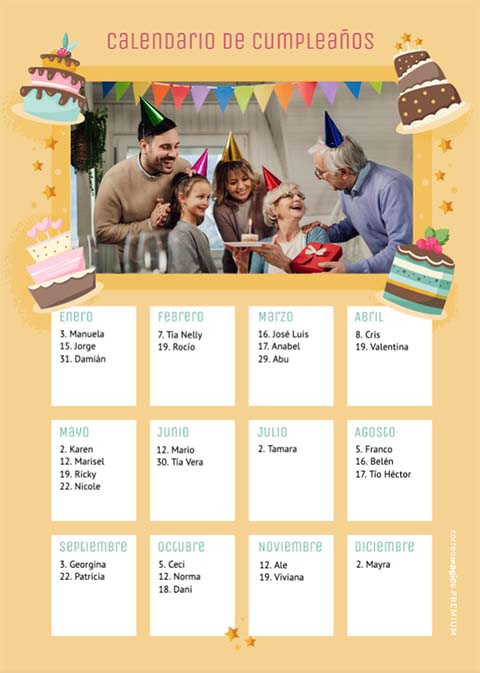 Calendario perpetuo de Cumpleaos con tu foto. fotocalendcumple_tortas