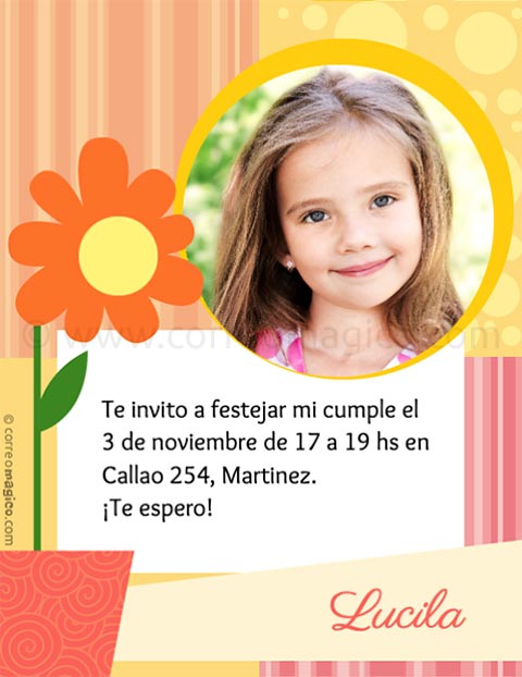 Invitacin para cumpleaos infantil con foto. fotoinvcumple_flor