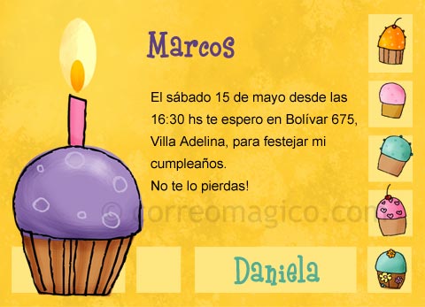 4 invitaciones dedicadas. invcumple_cupcakes