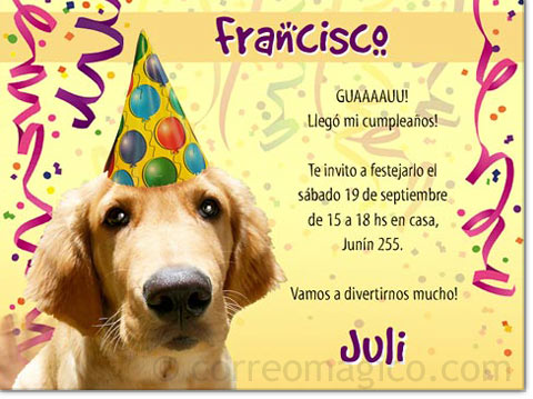 4 invitaciones dedicadas. invcumple_perro