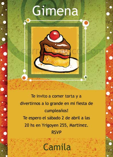 4 invitaciones dedicadas. invcumple_porcion