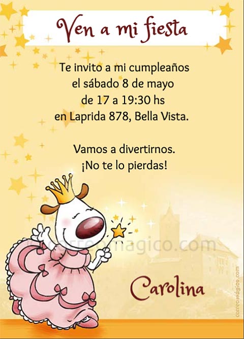 Invitacin para cumpleaos infantil de Nenas. invcumple_princesa