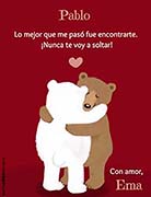 Tarjetas de te extrao para imprimir. Abrazo de oso