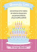 Tarjetas para imprimir de Cumpleaos. Torta luminosa