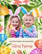 Tarjeta de Pascuas personalizable. Huevitos y flores, 