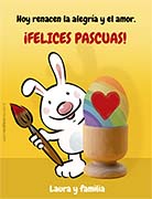 Tarjetas de pascuas para imprimir. Conejo pintor